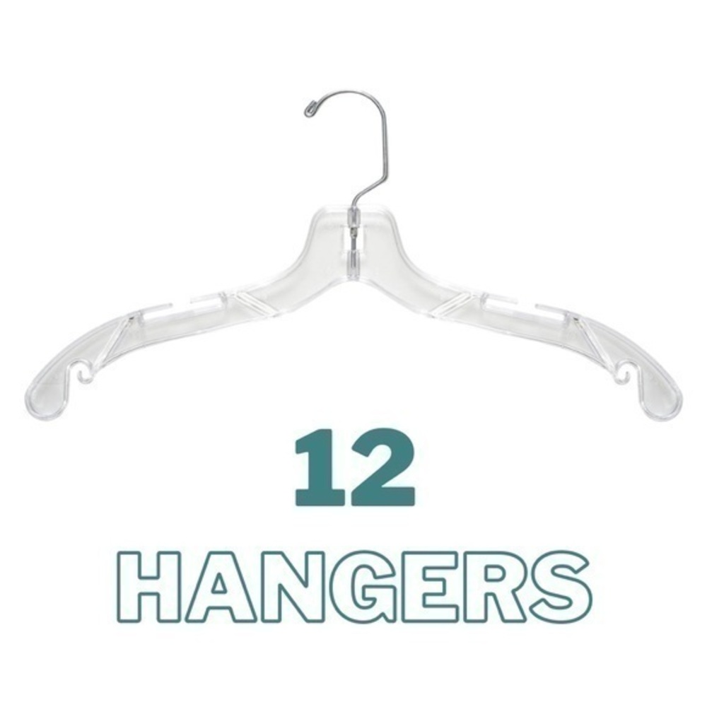 Plastic Dress or Shirt Hanger 17” Middle Heavy Weight, Clear Pack of 12